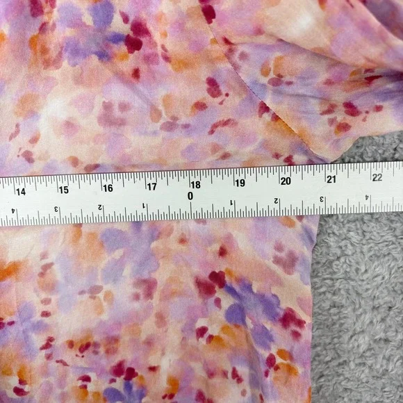 Anthro Cloth & Stone Ruffle Neck Button Down Blouse Size M Pink Abstract Floral - Picture 3 of 8